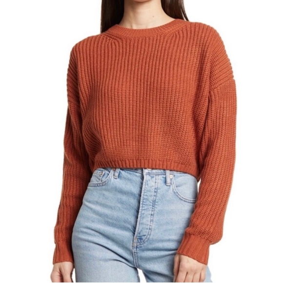 Elodie Sweaters - Elodie Cropped Knitted Crewneck Sweater Rust